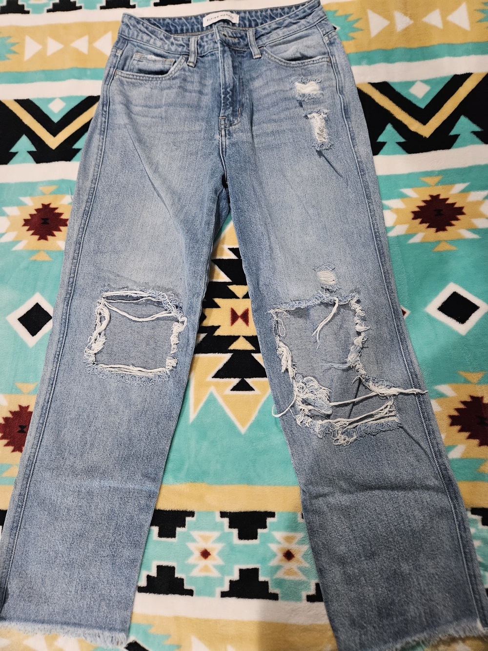 Flying Monkey Light Blue Distressed Straight-Leg Jeans